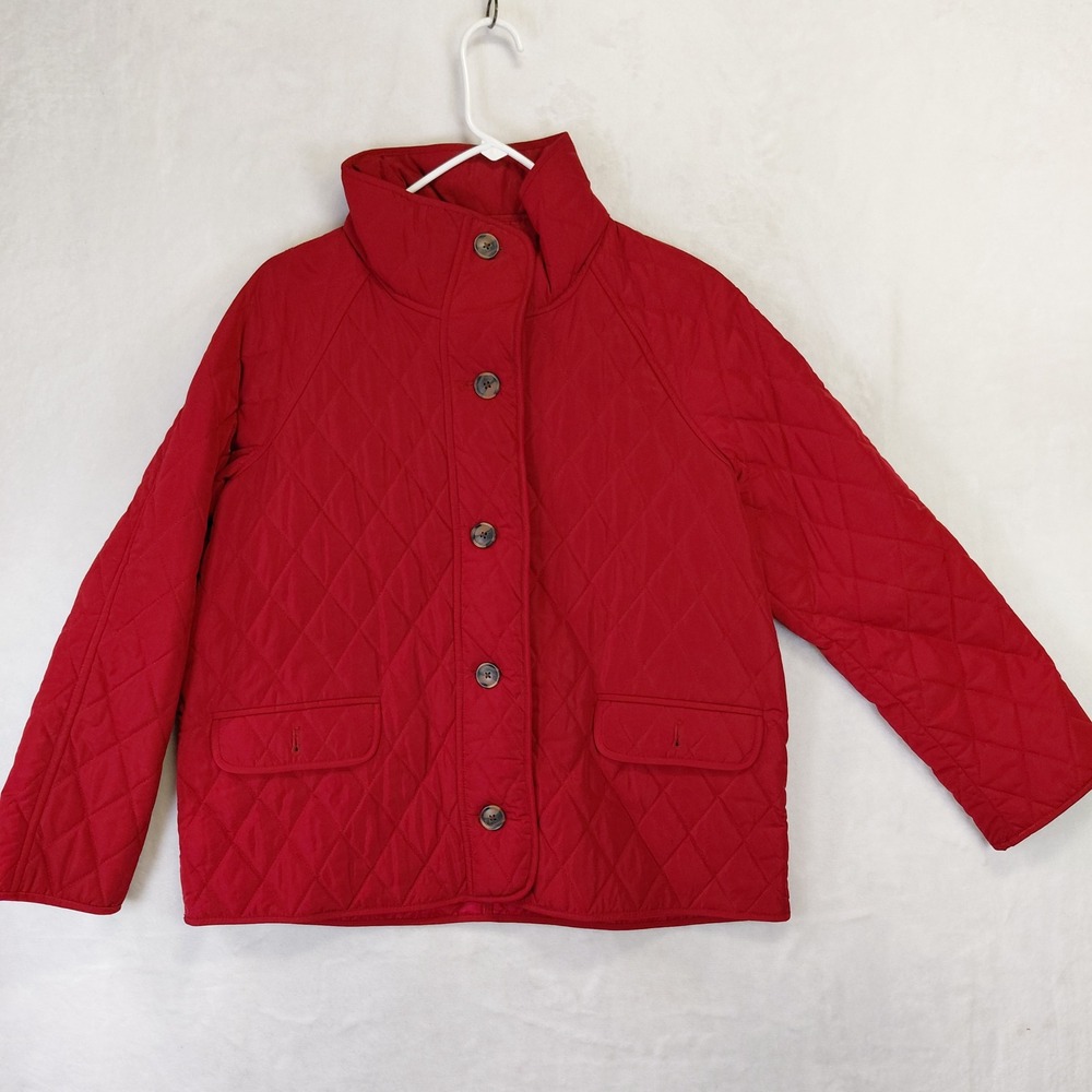 Talbots Red Diamond Quilted Button Front Funnel Neck Jacket Womens Medium